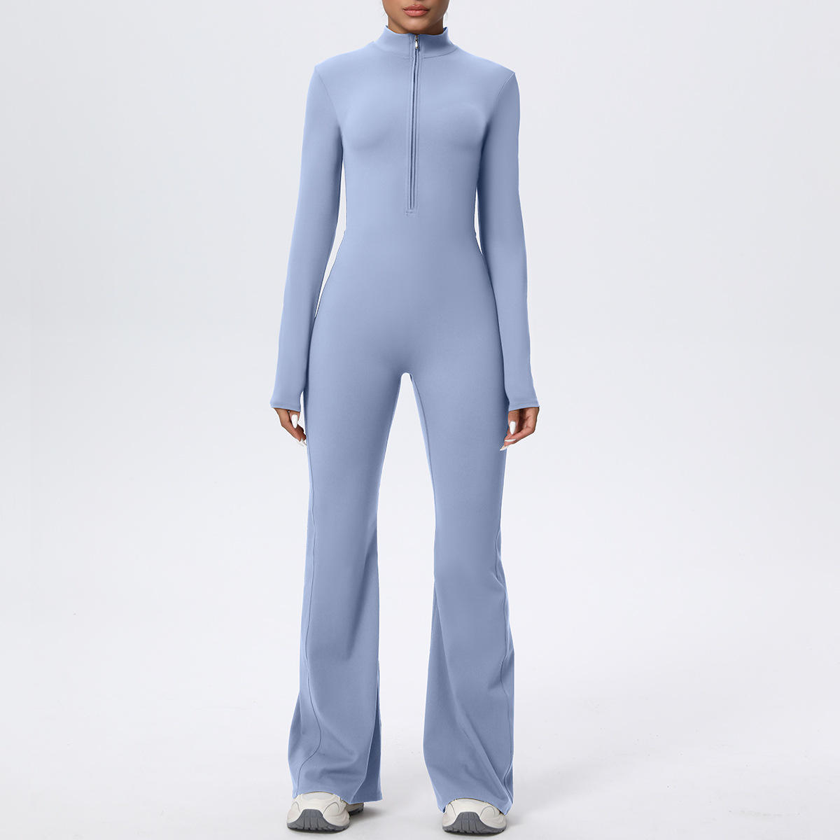 Seamless Breathable Long-Sleeve Yoga Top with Zipper and Spaghetti Straps