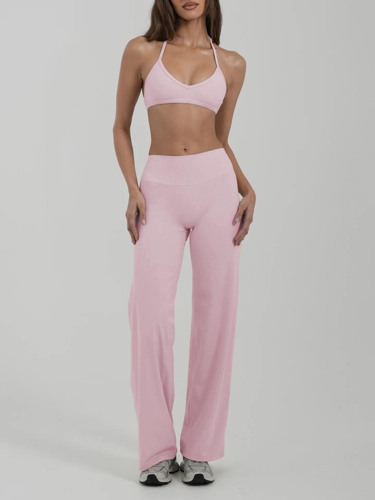 Halter Neck Push-Up Bra and High Waist Fitness Pants 2-Piece Pilates Set