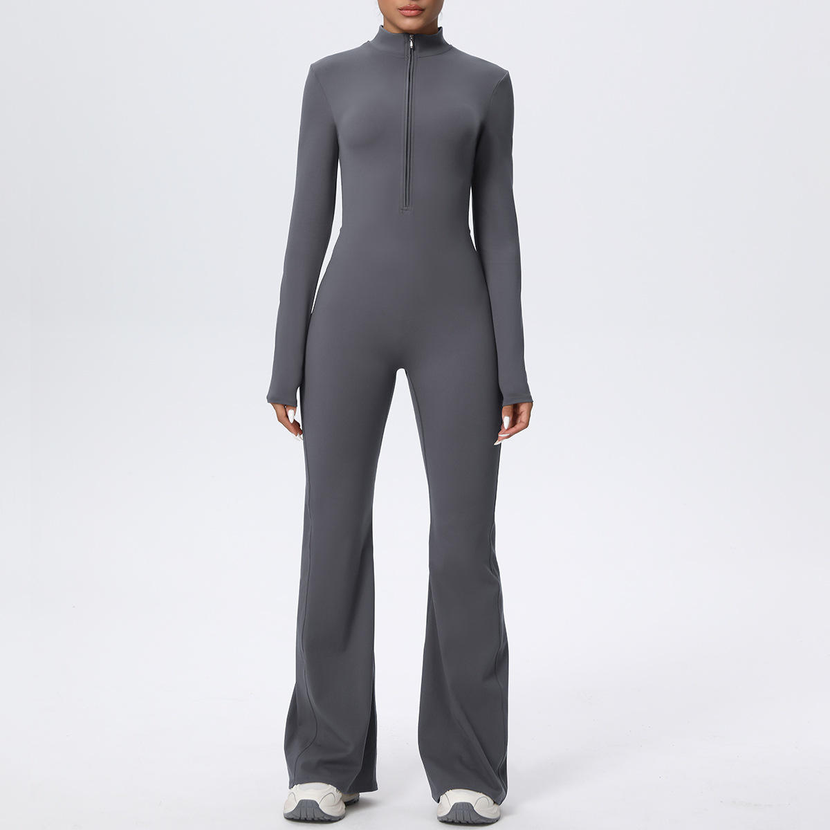 Seamless Breathable Long-Sleeve Yoga Top with Zipper and Spaghetti Straps